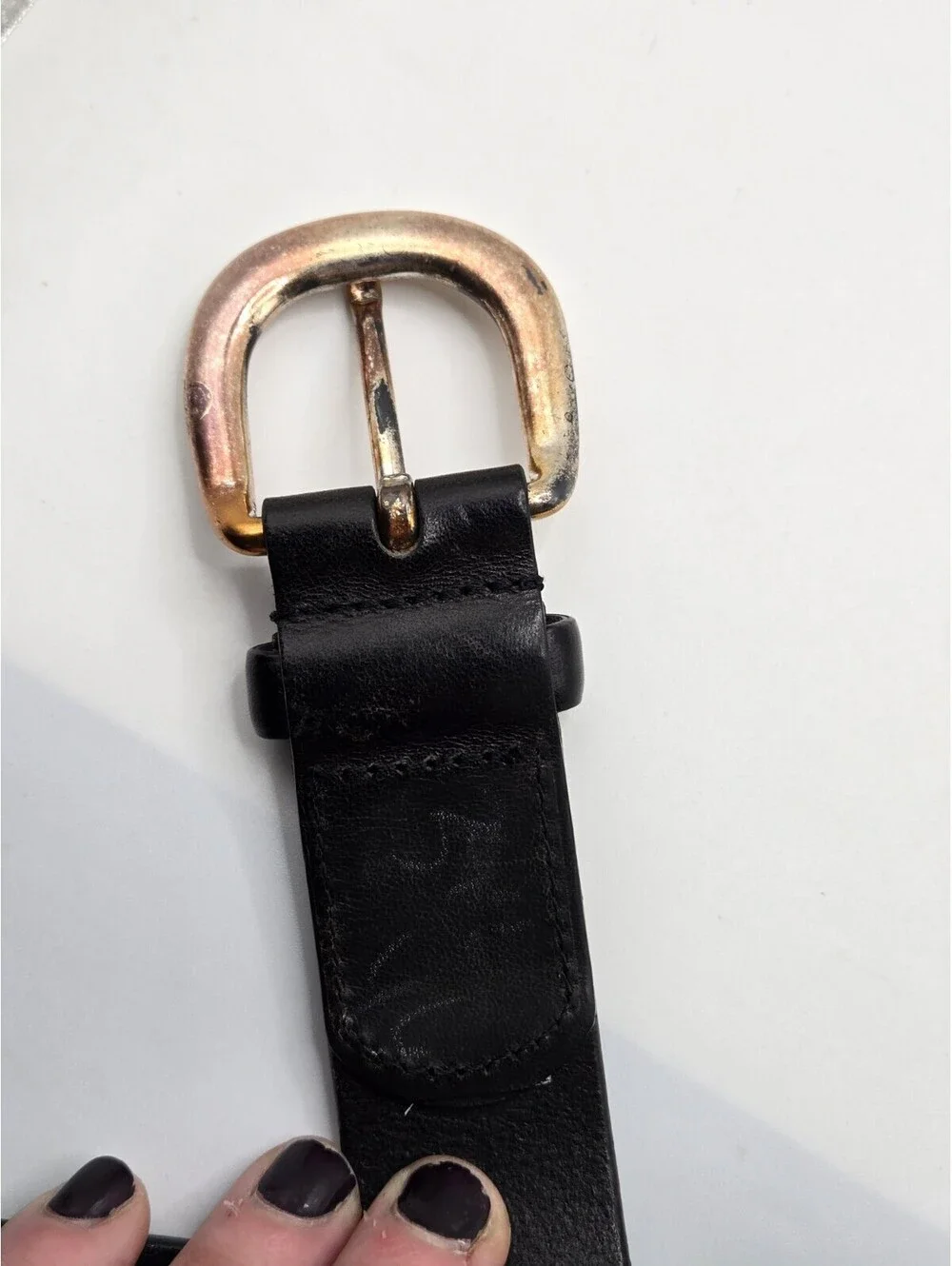 Eddie Bauer Women's Black Leather Belt with Gold Horseshoe Buckle Sz 34